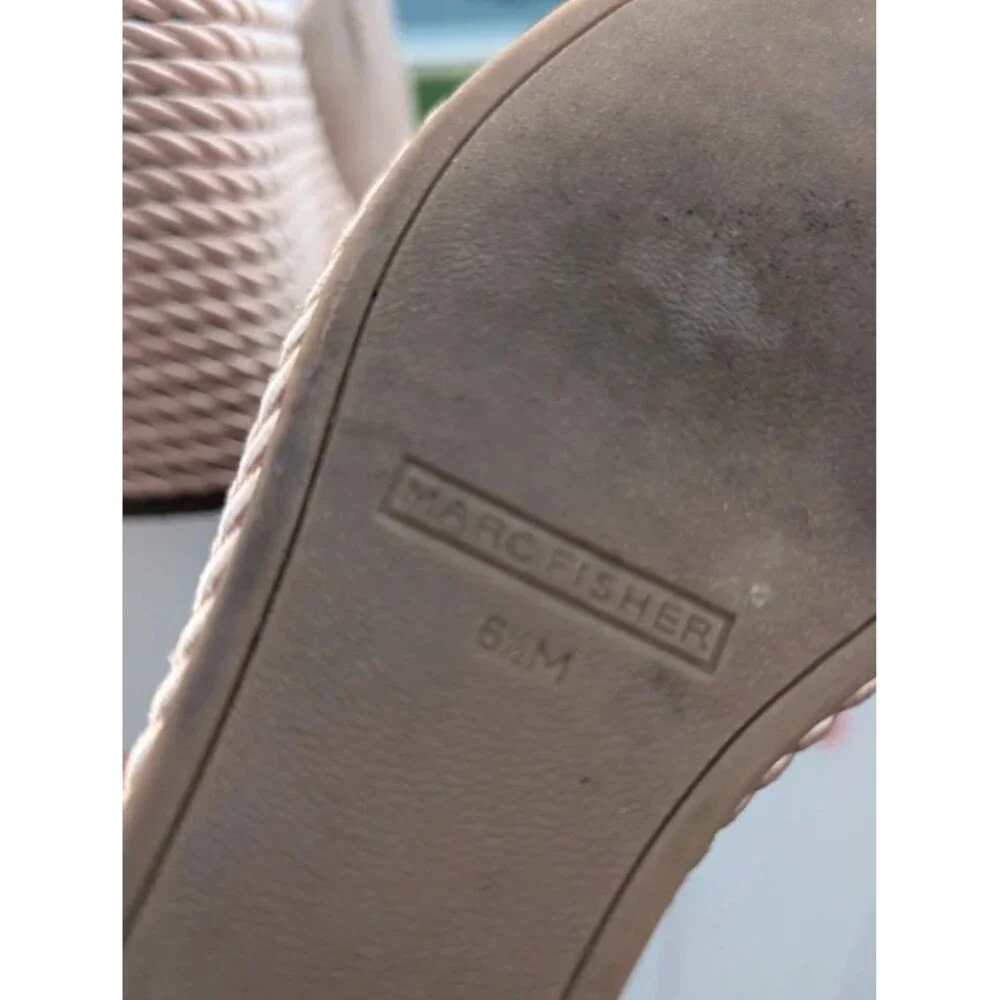 Marc Fisher Women’s Beige Suede Studded Open Toe Slip-On Wedge Mule US 6M